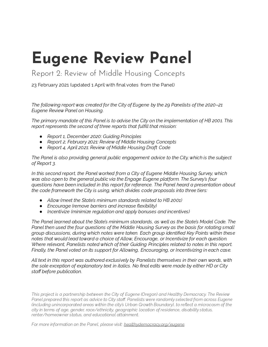 Eugene Review Panel Healthy Democracy